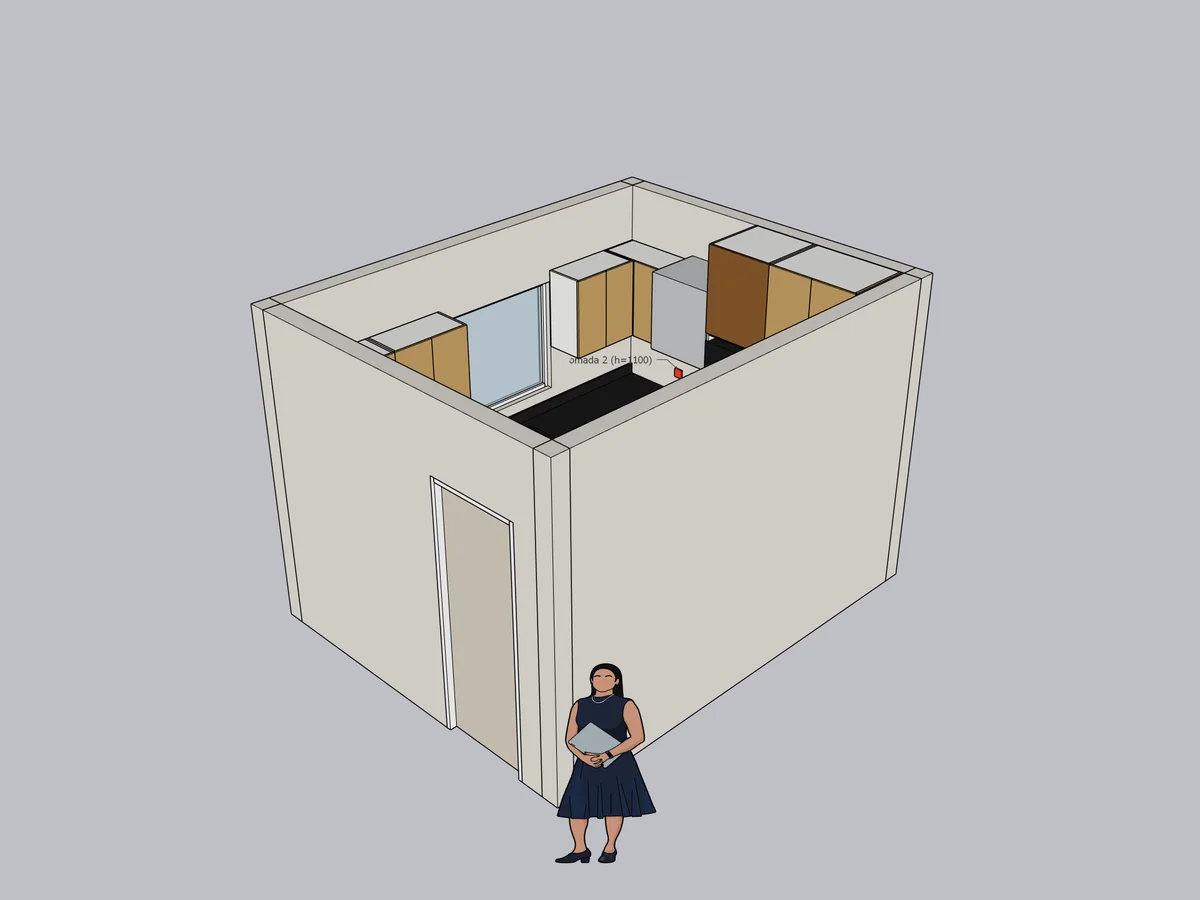 Cena de perspectiva da cozinha exportada do SketchUp